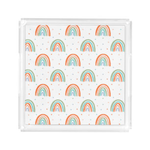 Colorful Rainbow Polka Dot Pattern Acrylic Tray