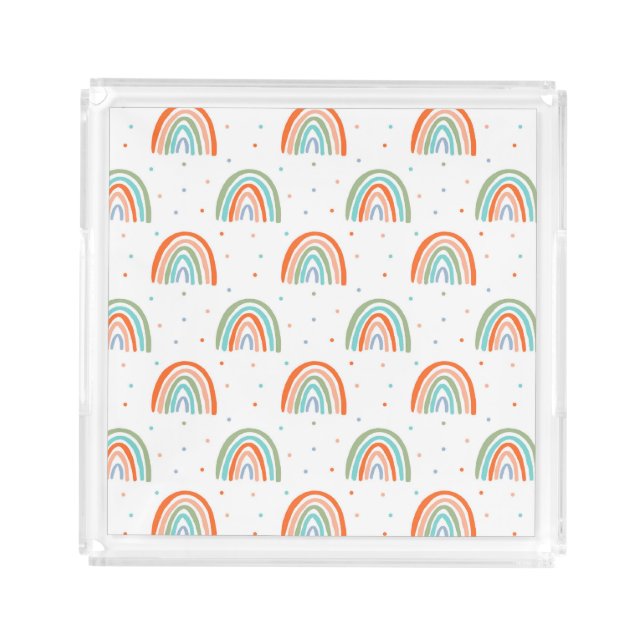 Colorful Rainbow Polka Dot Pattern Acrylic Tray (Front)