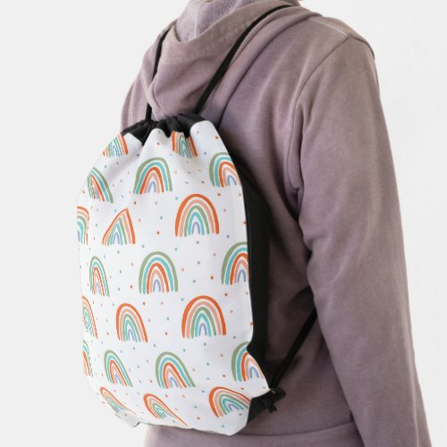 Colorful Rainbow Polka Dot Pattern Drawstring Bag