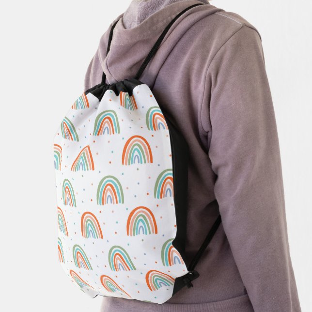 Colorful Rainbow Polka Dot Pattern Drawstring Bag (Insitu)