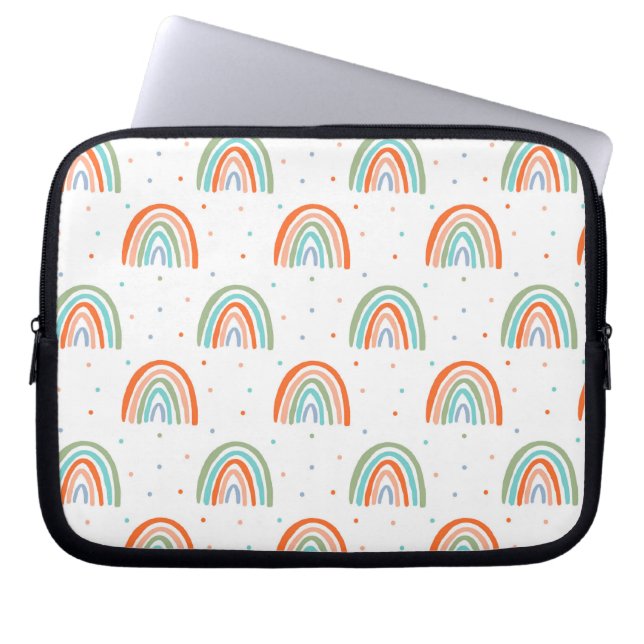 Colorful Rainbow Polka Dot Pattern Laptop Sleeve (Front)