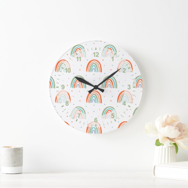 Colorful Rainbow Polka Dot Pattern Large Clock (Home)