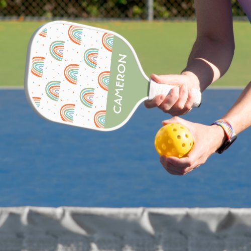 Colorful Rainbow Polka Dot Pattern Pickleball Paddle