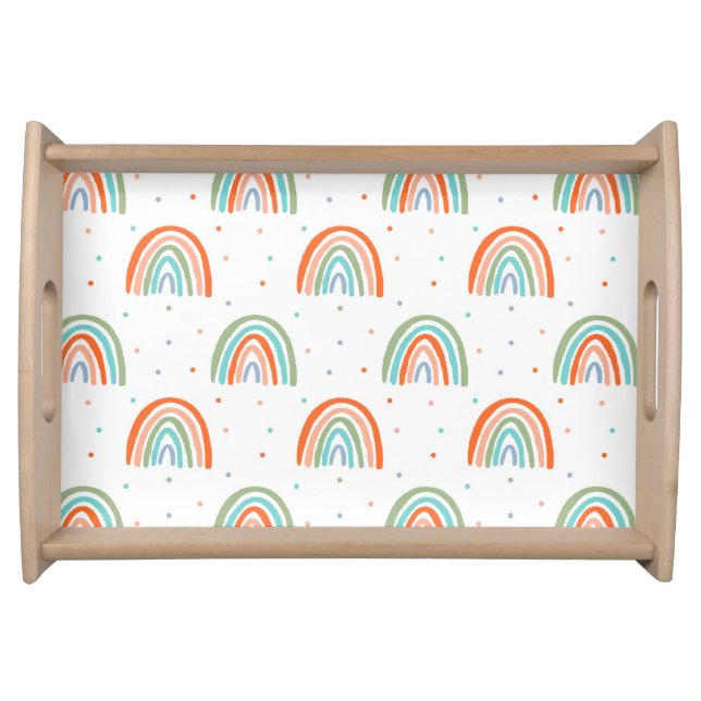 Colorful Rainbow Polka Dot Pattern Serving Tray (Front)