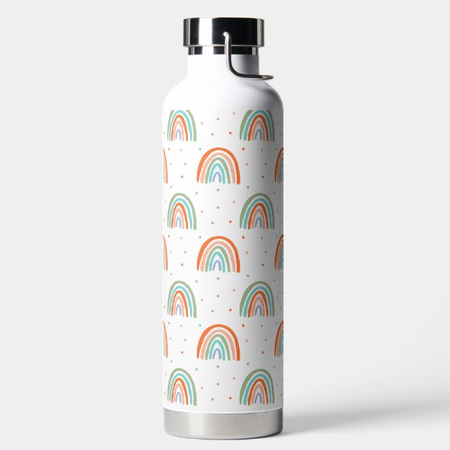 Colorful Rainbow Polka Dot Pattern Water Bottle (Left)