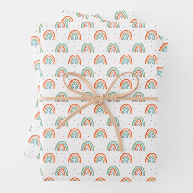 Colorful Rainbow Polka Dot Pattern Wrapping Paper Sheets (In situ)