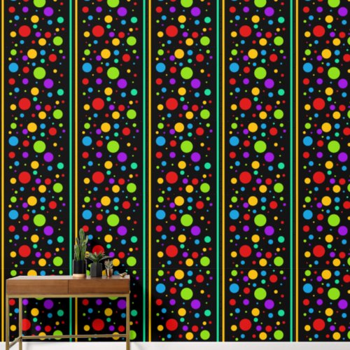 Colorful Rainbow Polka Dots and Stripes Wallpaper