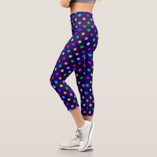 Colorful Rainbow Polka Dots Blue Capri Leggings