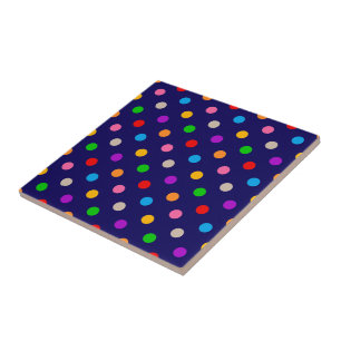 Colorful Rainbow Polka Dots Blue Ceramic Tile