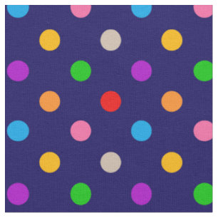 Colorful Rainbow Polka Dots Blue Fabric