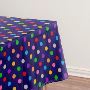 Colorful Rainbow Polka Dots Blue Tablecloth
