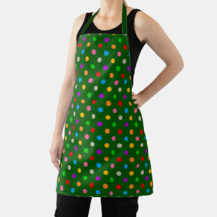 Colorful Rainbow Polka Dots Green Apron
