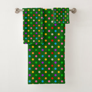 Colorful Rainbow Polka Dots Green Bath Towel Set