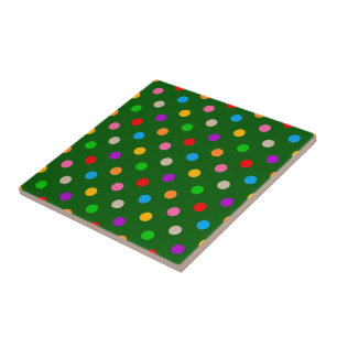 Colorful Rainbow Polka Dots Green  Ceramic Tile