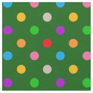 Colorful Rainbow Polka Dots Green  Fabric