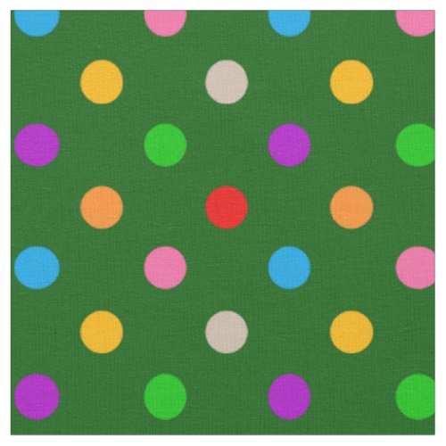 Colorful Rainbow Polka Dots Green  Fabric