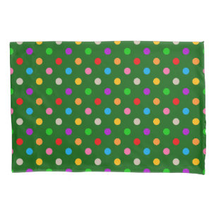 Colorful Rainbow Polka Dots Green Pillow Case