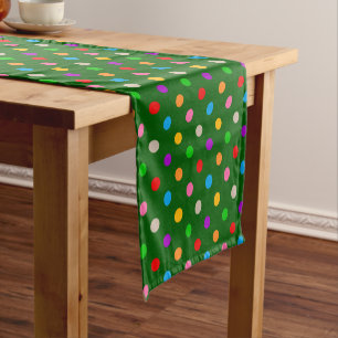 Colorful Rainbow Polka Dots Green Short Table Runner