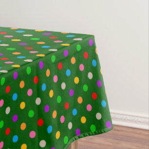 Colorful Rainbow Polka Dots Green Tablecloth