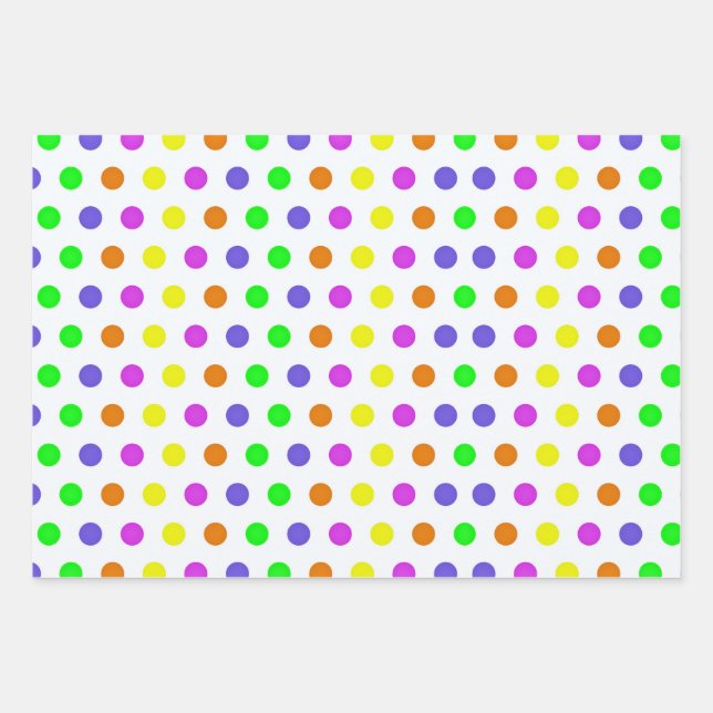 Colorful Rainbow Polka Dots Pattern Wrapping Paper Sheets (Front)