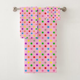 Colorful Rainbow Polka Dots Pink Bath Towel Set