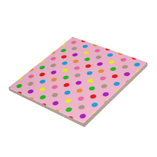Colorful Rainbow Polka Dots Pink Ceramic Tile