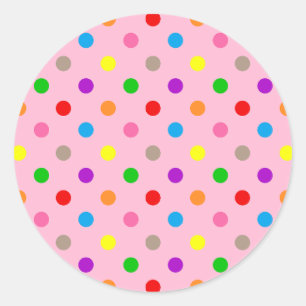 Colorful Rainbow Polka Dots Pink Classic Round Sticker