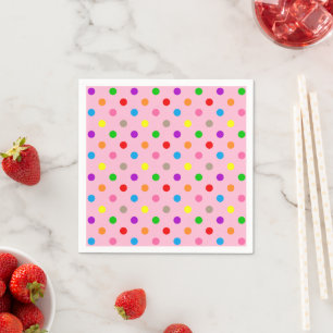 Colorful Rainbow Polka Dots Pink Napkins