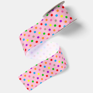 Colorful Rainbow Polka Dots Pink Satin Ribbon