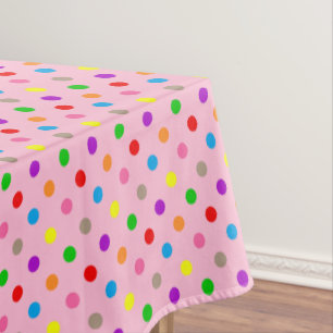 Colorful Rainbow Polka Dots Pink Tablecloth