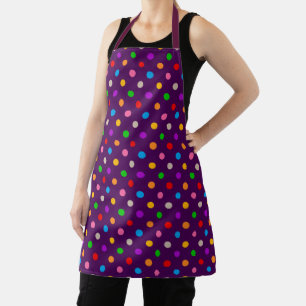 Colorful Rainbow Polka Dots Purple Apron