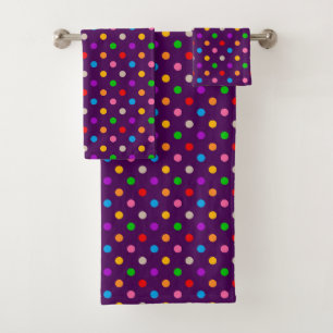 Colorful Rainbow Polka Dots Purple Bath Towel Set