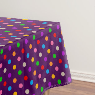 Colorful Rainbow Polka Dots Purple Tablecloth