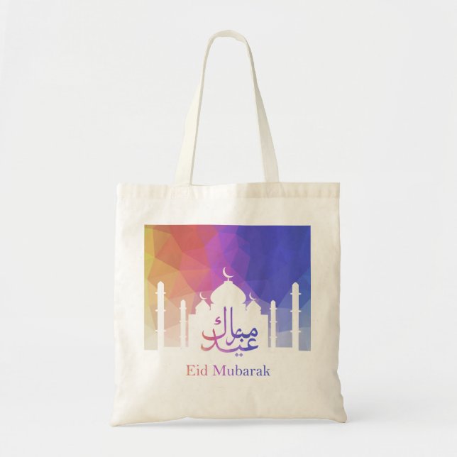 Colorful Rainbow Polygonal Eid Mosque Budget Tote Bag (Front)