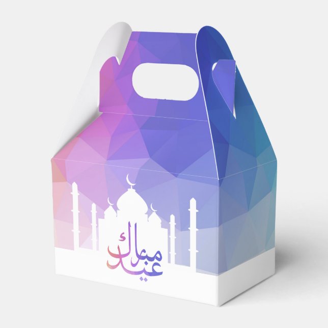 Colorful Rainbow Polygonal Eid Mubarak Mosque Favor Boxes (Front Side)