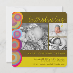 Colorful Rainbow Pop Circles Birth Announcement