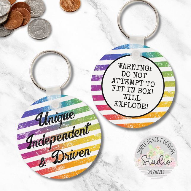 Colorful Rainbow Pride Confidence Gift Shop Keychain (Colorful rainbow stripes unique independent and driven keychain gift with funny warning humor gifts)