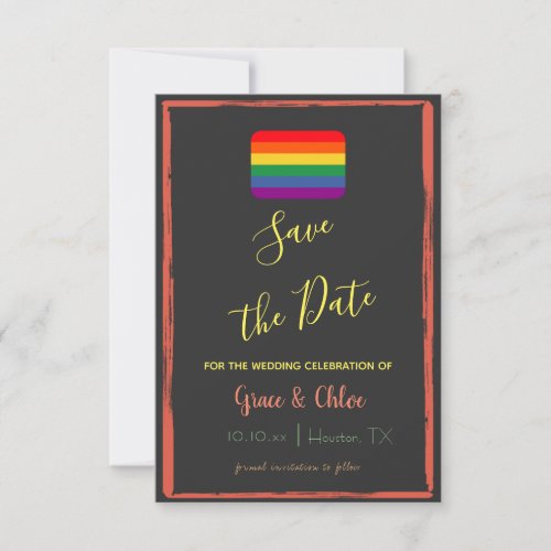 Colorful Rainbow Pride Flag Lesbian Gay Modern Save The Date