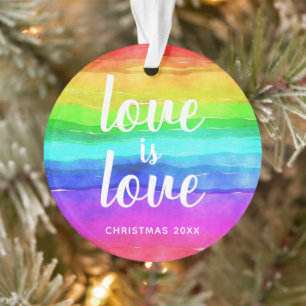 Colorful Rainbow Pride Love is Love Christmas Ornament
