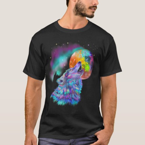 Colorful rainbow psychedelic trippy howling at moo T_Shirt
