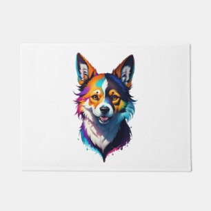 colorful rainbow realistic corgi dog design doormat