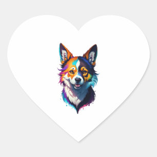 colorful rainbow realistic corgi dog design heart sticker
