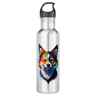 colorful rainbow realistic corgi dog design stainless steel water bottle