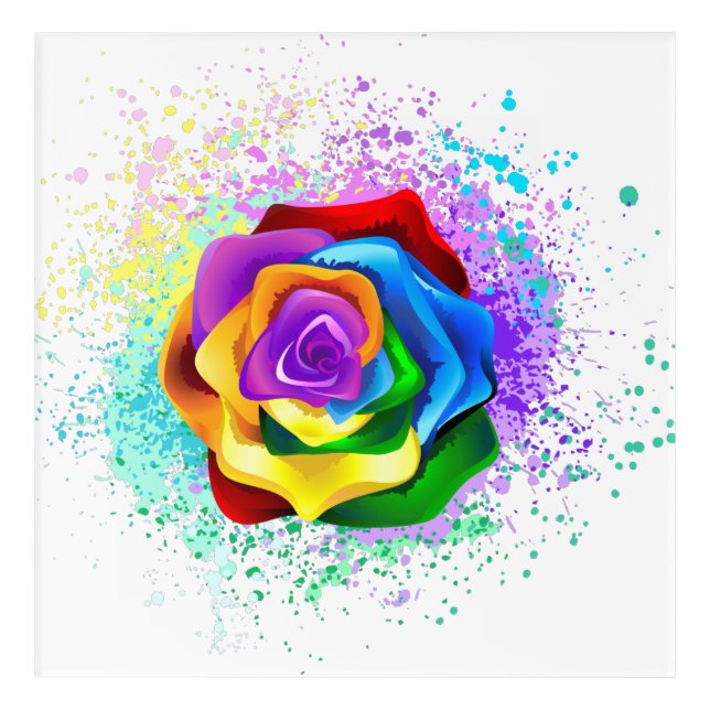 Colorful Rainbow Rose Acrylic Print (Front)