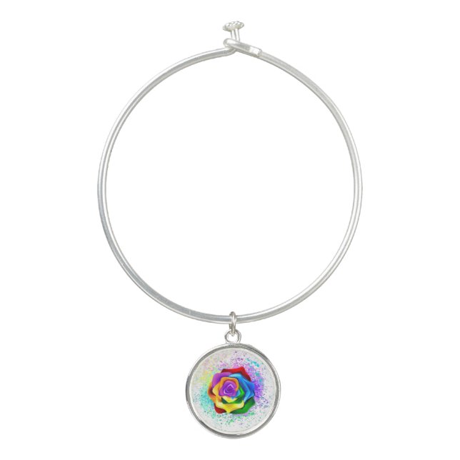 Colorful Rainbow Rose Bangle Bracelet (Front)