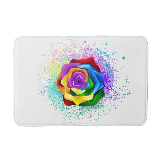 Colorful Rainbow Rose Bath Mat (Front)