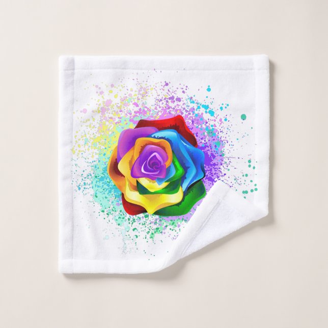Colorful Rainbow Rose Bath Towel Set (Wash Cloth)