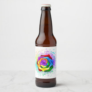 Colorful Rainbow Rose Beer Bottle Label
