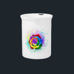 Colorful Rainbow Rose Beverage Pitcher<br><div class="desc">Large,  blooming rose with rainbow petals on white background,  painted over with splashes of colorful,  bright paint. 3d</div>