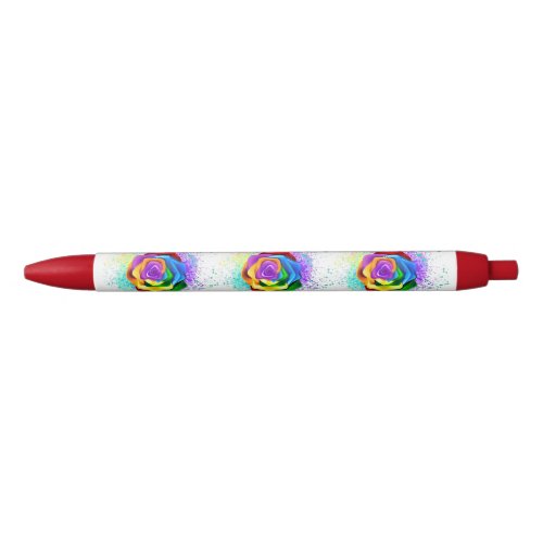 Colorful Rainbow Rose Black Ink Pen